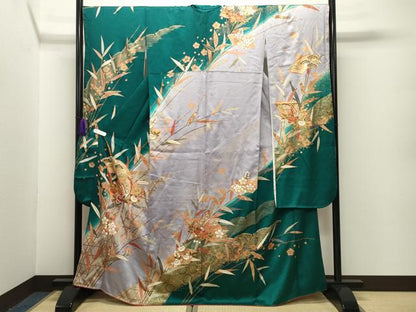平和屋着物■豪華振袖　駒刺繍　地紙重ね花蝶文　暈し染め　金銀彩　鈴乃屋扱い　正絹　逸品　CABG4297gh