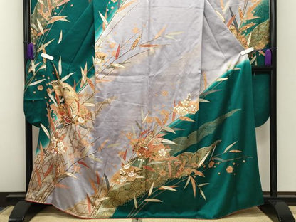 平和屋着物■豪華振袖　駒刺繍　地紙重ね花蝶文　暈し染め　金銀彩　鈴乃屋扱い　正絹　逸品　CABG4297gh