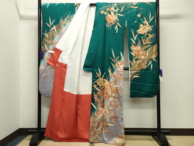 平和屋着物■豪華振袖　駒刺繍　地紙重ね花蝶文　暈し染め　金銀彩　鈴乃屋扱い　正絹　逸品　CABG4297gh
