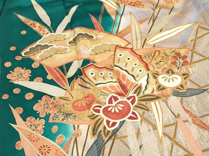 平和屋着物■豪華振袖　駒刺繍　地紙重ね花蝶文　暈し染め　金銀彩　鈴乃屋扱い　正絹　逸品　CABG4297gh