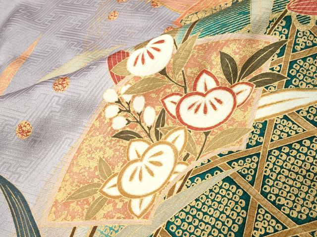 平和屋着物■豪華振袖　駒刺繍　地紙重ね花蝶文　暈し染め　金銀彩　鈴乃屋扱い　正絹　逸品　CABG4297gh