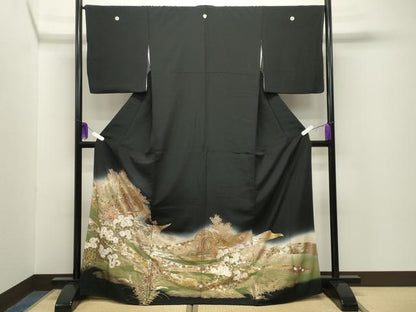 平和屋着物■豪華黒留袖 鼓花文 暈し染め 金銀彩 正絹 逸品 CABG4299gh