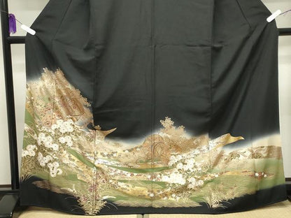 平和屋着物■豪華黒留袖 鼓花文 暈し染め 金銀彩 正絹 逸品 CABG4299gh