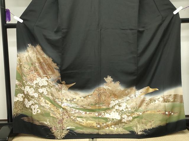 平和屋着物■豪華黒留袖 鼓花文 暈し染め 金銀彩 正絹 逸品 CABG4299gh