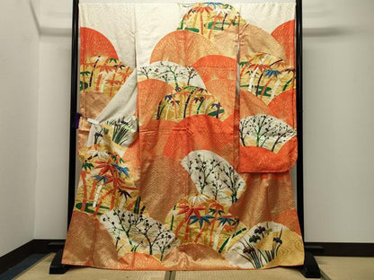 平和屋着物■豪華振袖 駒刺繍 笹竹花文 金彩 正絹 逸品 CABG4300gh