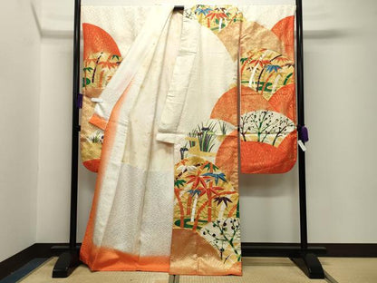 平和屋着物■豪華振袖 駒刺繍 笹竹花文 金彩 正絹 逸品 CABG4300gh