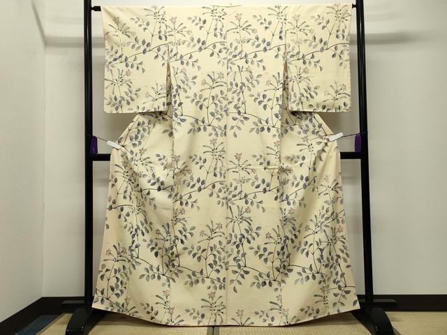 平和屋着物■上質な小紋　御召縮緬　枝花文　正絹　逸品　CABG4302gh