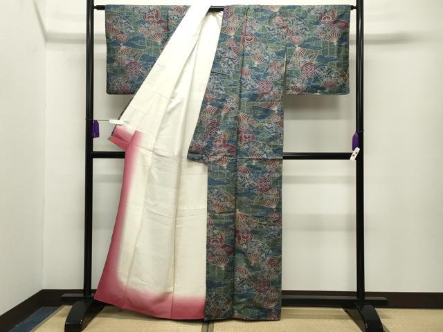平和屋着物■本場大島紬 7マルキ 扇面花文 正絹 逸品 CABG4308gh