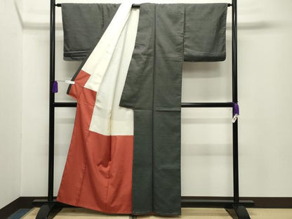 平和屋着物■上質なお召　十字絣文様　黒地　正絹　逸品　未使用　CABG4310gh