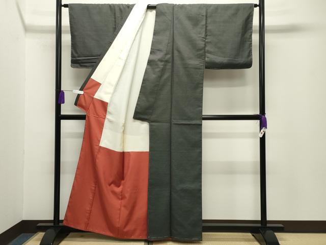 平和屋着物■上質なお召　十字絣文様　黒地　正絹　逸品　未使用　CABG4310gh