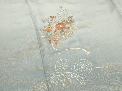 平和屋着物■中国三大刺繍 スワトウ刺繍 訪問着 駒刺繍 流水雪輪椿花文 暈し染め 金彩 正絹 逸品 CABG4318gh