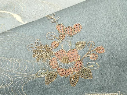 平和屋着物■中国三大刺繍 スワトウ刺繍 訪問着 駒刺繍 流水雪輪椿花文 暈し染め 金彩 正絹 逸品 CABG4318gh