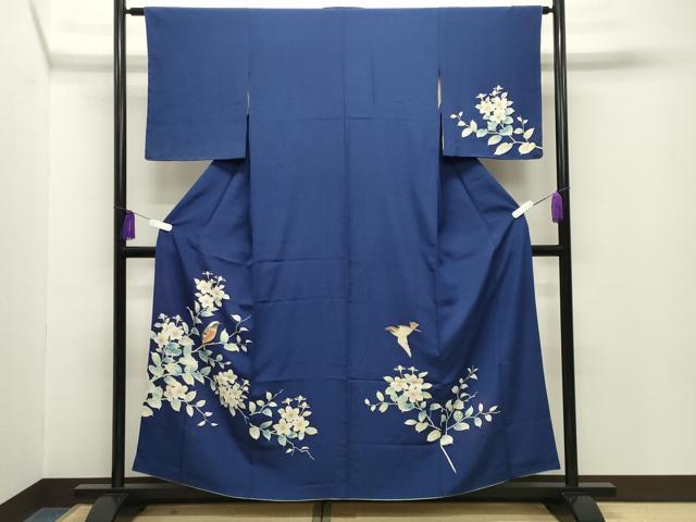 平和屋着物■訪問着　手描き　休み鳥花文　銀彩　正絹　逸品　CABG4320gh