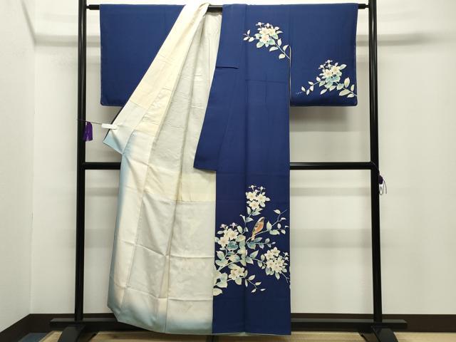 平和屋着物■訪問着　手描き　休み鳥花文　銀彩　正絹　逸品　CABG4320gh
