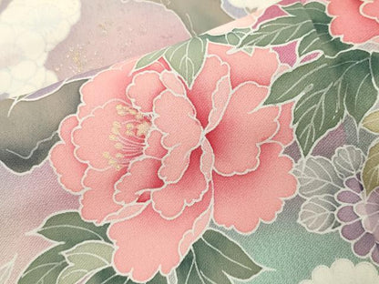 平和屋着物■訪問着　孔雀花文　暈し染め　金銀彩　正絹　逸品　CABG4328gh