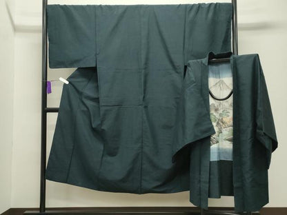平和屋着物■男性　紬　髭紬羽織セット　色無地　褐返色　正絹　逸品　CABG4331gh