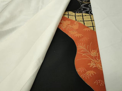 平和屋着物■豪華黒留袖　駒刺繍　流水御所車花文　金彩　正絹　逸品　CABG4332gh