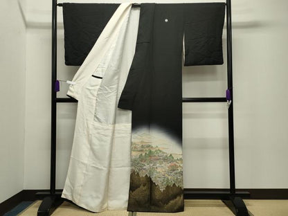 平和屋着物■豪華黒留袖 寿光織 京洛名勝図絵 暈し染め 金銀糸 正絹 逸品 CABG4333gh