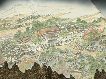 平和屋着物■豪華黒留袖 寿光織 京洛名勝図絵 暈し染め 金銀糸 正絹 逸品 CABG4333gh