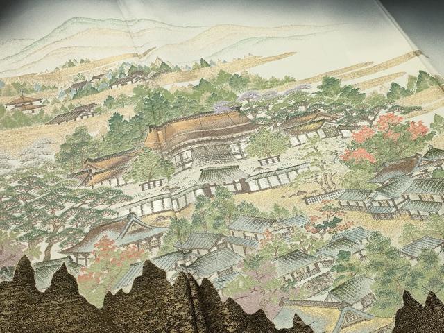 平和屋着物■豪華黒留袖 寿光織 京洛名勝図絵 暈し染め 金銀糸 正絹 逸品 CABG4333gh