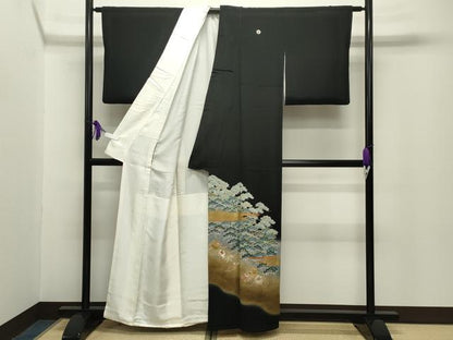 平和屋着物■豪華黒留袖　駒刺繍　萬寿染　宝尽くし松文　暈し染め　金彩　正絹　逸品　CABG4334gh