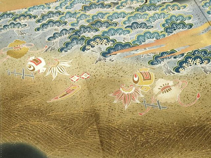 平和屋着物■豪華黒留袖　駒刺繍　萬寿染　宝尽くし松文　暈し染め　金彩　正絹　逸品　CABG4334gh