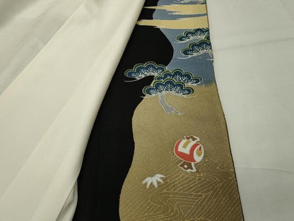 平和屋着物■豪華黒留袖　駒刺繍　萬寿染　宝尽くし松文　暈し染め　金彩　正絹　逸品　CABG4334gh