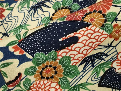 平和屋着物■上質な小紋　扇面梅笹花文　正絹　逸品　CABG4335gh