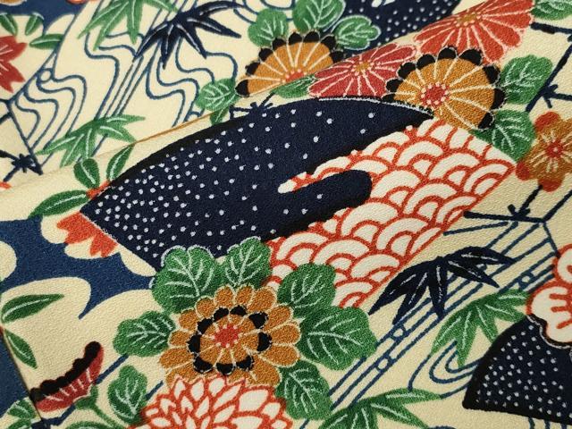 平和屋着物■上質な小紋　扇面梅笹花文　正絹　逸品　CABG4335gh