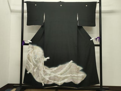 平和屋着物■豪華黒留袖　駒刺繍　鳳凰花文　暈し染め　金銀彩　正絹　逸品　CABG4337gh