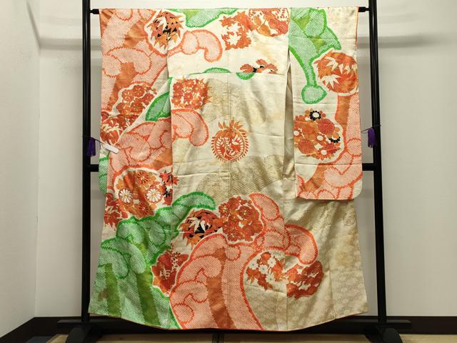 平和屋着物■豪華振袖　駒刺繍　絞り　立波花丸文　金彩　正絹　逸品　CABG4348gh