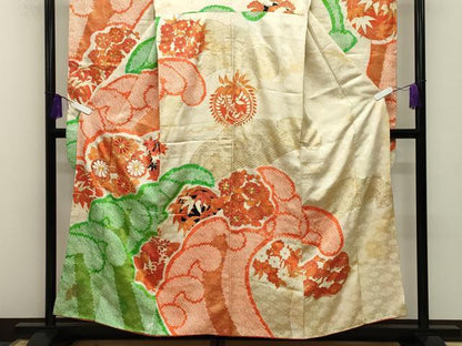 平和屋着物■豪華振袖　駒刺繍　絞り　立波花丸文　金彩　正絹　逸品　CABG4348gh