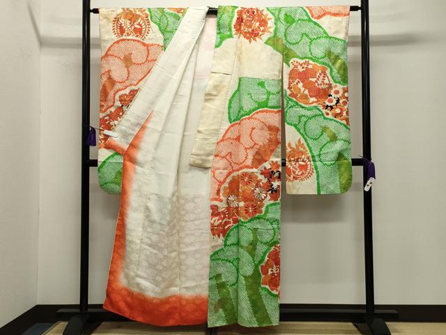 平和屋着物■豪華振袖　駒刺繍　絞り　立波花丸文　金彩　正絹　逸品　CABG4348gh