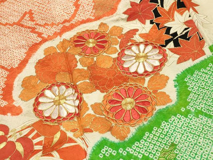 平和屋着物■豪華振袖　駒刺繍　絞り　立波花丸文　金彩　正絹　逸品　CABG4348gh