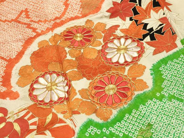 平和屋着物■豪華振袖　駒刺繍　絞り　立波花丸文　金彩　正絹　逸品　CABG4348gh
