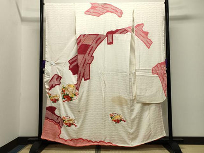 平和屋着物■豪華振袖　駒刺繍　絞り　貝桶花文　金糸　正絹　逸品　CABG4351gh