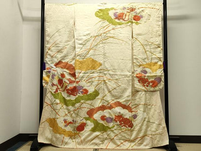平和屋着物■豪華振袖　駒刺繍　雲重ね御所車花文　金彩　正絹　逸品　CABG4352gh