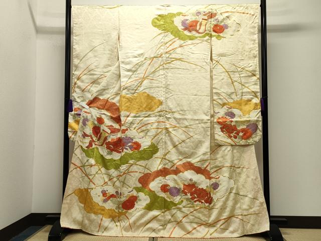 平和屋着物■豪華振袖　駒刺繍　雲重ね御所車花文　金彩　正絹　逸品　CABG4352gh