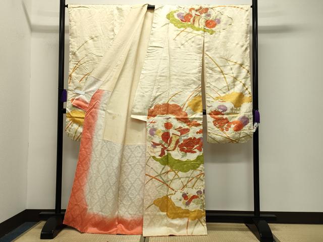 平和屋着物■豪華振袖　駒刺繍　雲重ね御所車花文　金彩　正絹　逸品　CABG4352gh