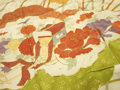 平和屋着物■豪華振袖　駒刺繍　雲重ね御所車花文　金彩　正絹　逸品　CABG4352gh