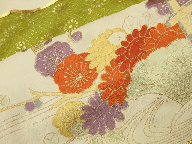 平和屋着物■豪華振袖　駒刺繍　雲重ね御所車花文　金彩　正絹　逸品　CABG4352gh