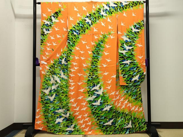 平和屋着物■豪華振袖　駒刺繍　群鶴文　金彩　正絹　逸品　CABG4353gh