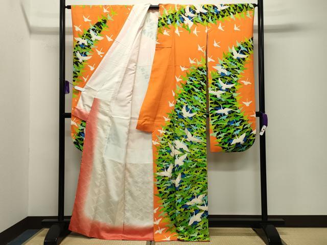 平和屋着物■豪華振袖　駒刺繍　群鶴文　金彩　正絹　逸品　CABG4353gh