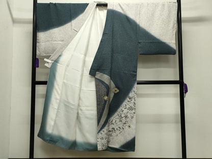 平和屋着物●男性　訪問着　刺繍　菱吉祥花文　暈し染め　銀彩　正絹　逸品　CABG4363gh