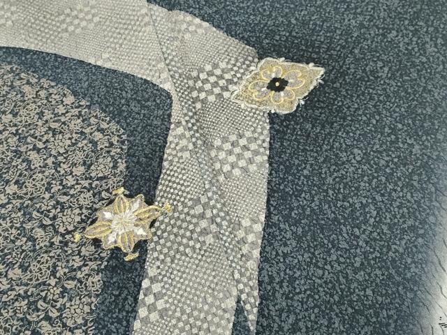 平和屋着物●男性　訪問着　刺繍　菱吉祥花文　暈し染め　銀彩　正絹　逸品　CABG4363gh