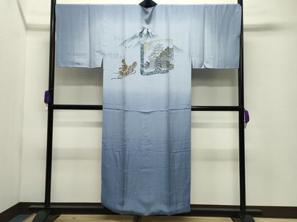 平和屋着物●男性　長襦袢　袷　手描き　飛鶴風景文　暈し染め　金彩　正絹　逸品　未使用　CABG4364gh