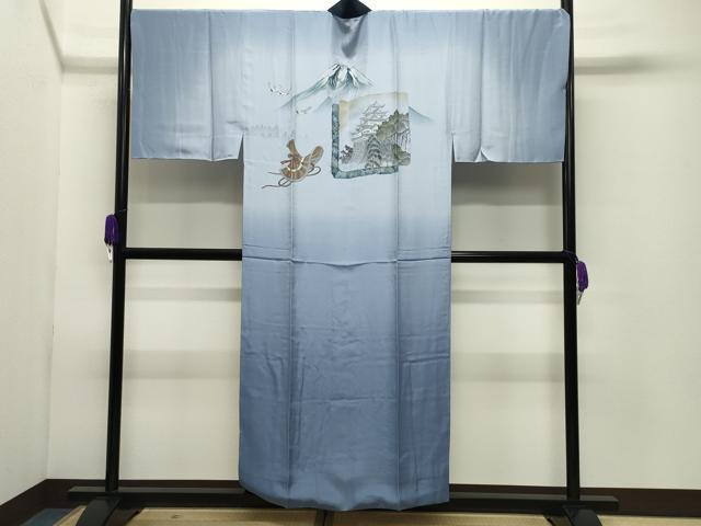 平和屋着物●男性　長襦袢　袷　手描き　飛鶴風景文　暈し染め　金彩　正絹　逸品　未使用　CABG4364gh