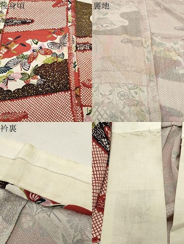 平和屋着物●長襦袢　無双仕立て　飛鶴花蝶文　金銀彩　正絹　逸品　CABG4367gh