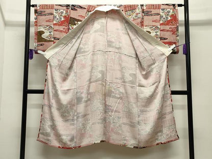 平和屋着物●長襦袢　無双仕立て　飛鶴花蝶文　金銀彩　正絹　逸品　CABG4367gh