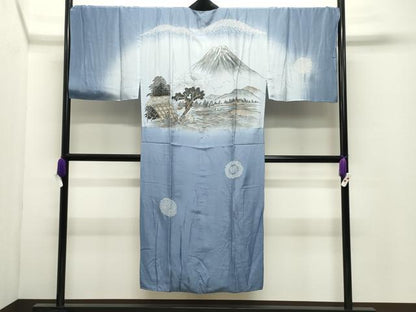 平和屋着物●男性　長襦袢　袷　手描き　絞り　人物風景文　暈し染め　金彩　正絹　逸品　未使用　CABG4368gh